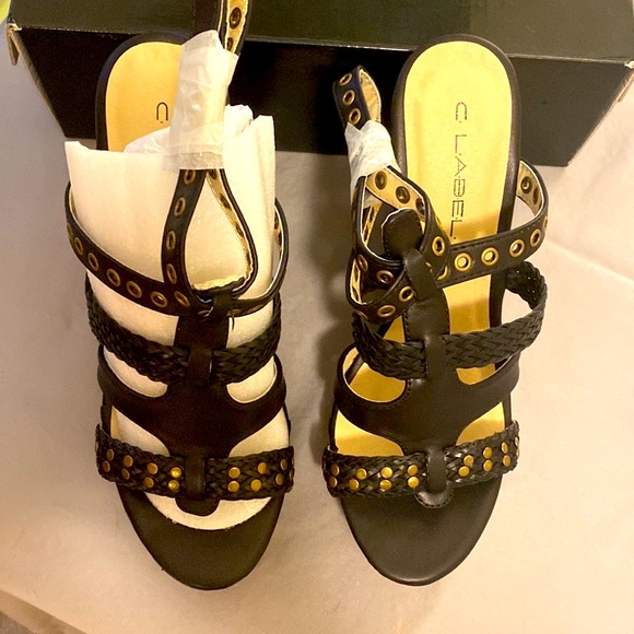 Wedge Sandals Studded & Riveted Black New with tags in box C Label - Picture 7 of 7